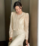 Gret See-through Pearl Puff Jacket Blouse