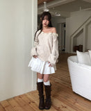 Rosy Flower Hairy V-neck Knit