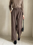 Divet Two Pin Tuck Brushed Span Wide Slacks