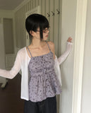Cushing Flower Pattern Frill Sleeveless Blouse
