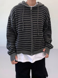 Sheer Stripe Hood Knit Zip-Up