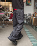 Pin stripe rivet wide denim