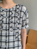 Dudas Frill Check Round Short Sleeve Blouse
