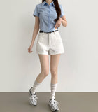 Basic Item Belt Set A-line Cotton Shorts