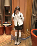 Neyu collar wool fluffy quilted fur half jacket