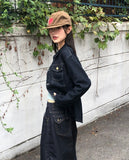 Ushi Line Pocket Denim Washed Long Sleeve Jacket