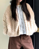 Sell Fluffy Fur Color Matching Quilted Hood Zip-Up Jumper