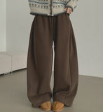 Back Pocket Double-Side Brushed Folding Long Wide Banding Pants