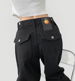 2way Cotton Snap Button Folding Waist Adjustment Mega Wide Fit Cotton Pants