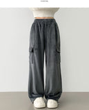 Corduroy Microfiber Velvet Pocket Cargo Long Wide Banding Pants