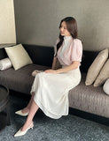 Kain Puff Color Matching Tie-Neck Short Sleeve Blouse