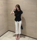 Hem Side Slit Ankle Length Capri Span Cotton Pants