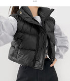 Glossy High Neck Trendy Pom Pom Crop Vest Padding