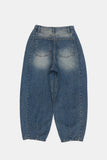 Deep side fold balloon denim pants