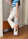 Tihenne Cut Banding Span Semi-Wide Pants