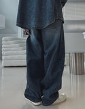 Kusi back band balloon denim pants