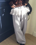 [Fleece Lining] Koha Chiffon Lace Layered Two-Way Sweatpants