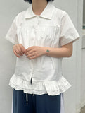 Seputte Shirring Frill Short Sleeve Blouse