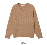 [U-BASIC] Hina V-neck Cable Knit