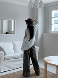 Haron Side Ribbon Strap Pintuck Long Wide Slacks