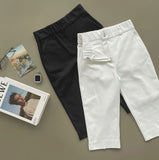 Capri Half-Length Banding Hem Slit Cotton Slacks Pants