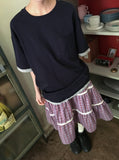 [BAONHAUS] Yanbi Check Lace Banding Midi Skirt