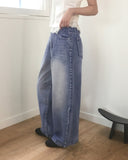 Karik two-way snap button washed wide denim pants