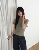 Sasha Stud Rivet Unbalanced Off-Shoulder Short Sleeve T-Shirt