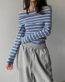 Pop Stripe Off Shoulder Long Sleeve