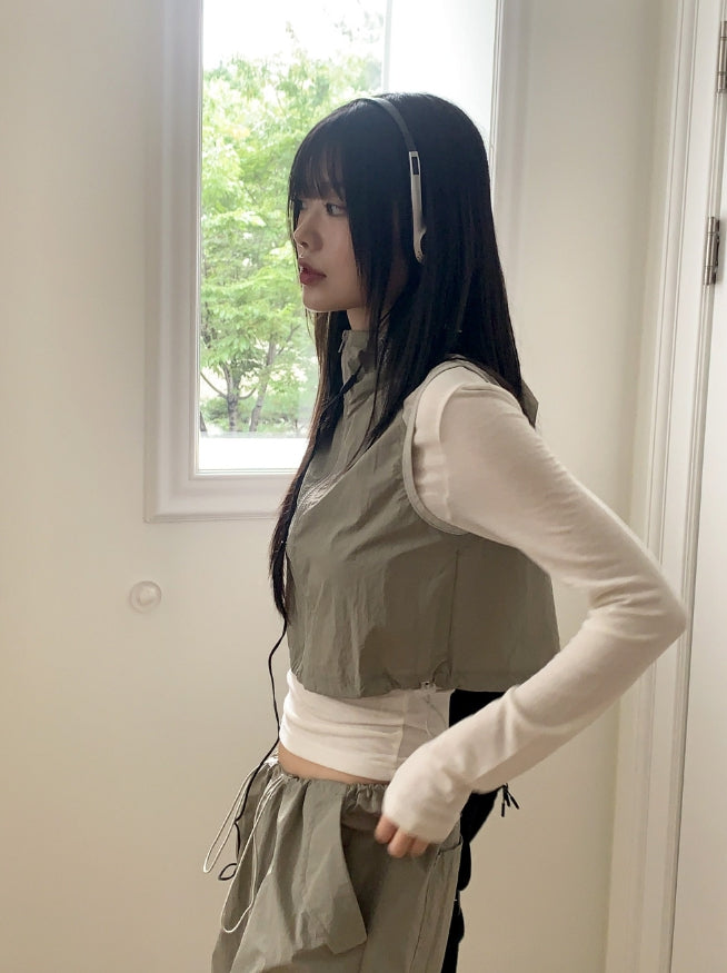 【WONDER WONDER】Tabe Shirring Jogger Nylon Vest Pants Setup Tabe shirring jogger nylon pants set-up - WONDER WONDER | 60
