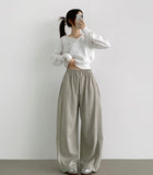 Side Cut Long Balloon Wide Banding Pants