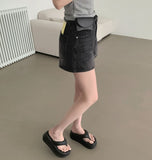 Summer Long Leg Fit A-Line Banding Denim Shorts