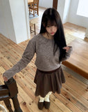 Moin wool V-neck loose button long sleeve knit