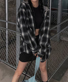 (UNISEX) Kitchie Hood Balloon Checkered Shirt