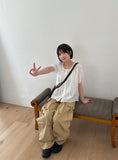 Salid Punching Round Short Sleeve Blouse