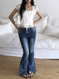 Neron Shirring Frill Ribbon Puff See-through Short Sleeve Blouse
