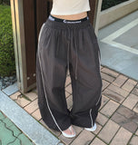 Rustling Folding Vertical Color Matching Stripe Two-Way Wide Jogger Banding Pants