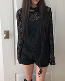 [Muffler Set] Diven Flower See-through Lace Blouse Set