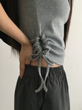 Taron String Side Slit Ribbon Strap Short Sleeve T-Shirt