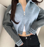 Cable Color Matching Design Two-Way Pendant Knit Zip-Up Cardigan
