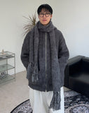 Blanc brush knit hooded zip-up