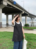 Hien Pleats Denim Layered Sleeveless One Piece