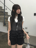 Seonu Dot See-through Layered Ribbon Sleeveless Blouse