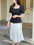 Light Square Short Sleeve Tweed Blouse Jacket