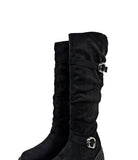 Double Buckle Suede Platform Sole Long Boots