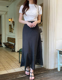 Ain Dot Chiffon Banding Long Skirt