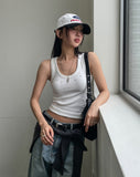 Teak stud cut ribbed sleeveless