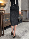 Benilla Color Matching Tweed H-line Skirt
