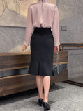 Luan Satin Pintuck Pearl Tie Blouse