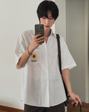Britain embroidery linen half shirt